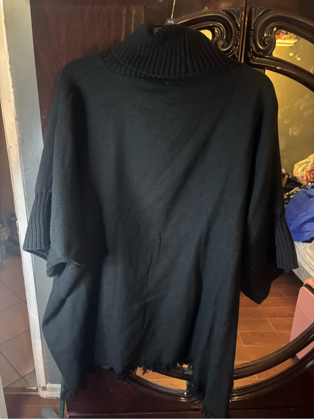 Women's Black Cozy Rib-Neck Pullover shawl